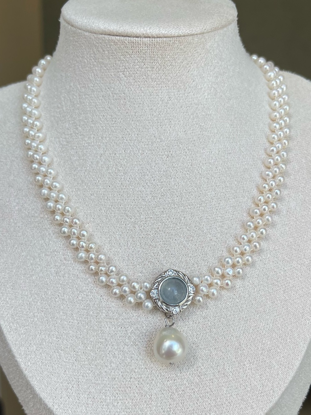 Freshwater Pearl Double-Strand Necklace with Silver Pendant 68